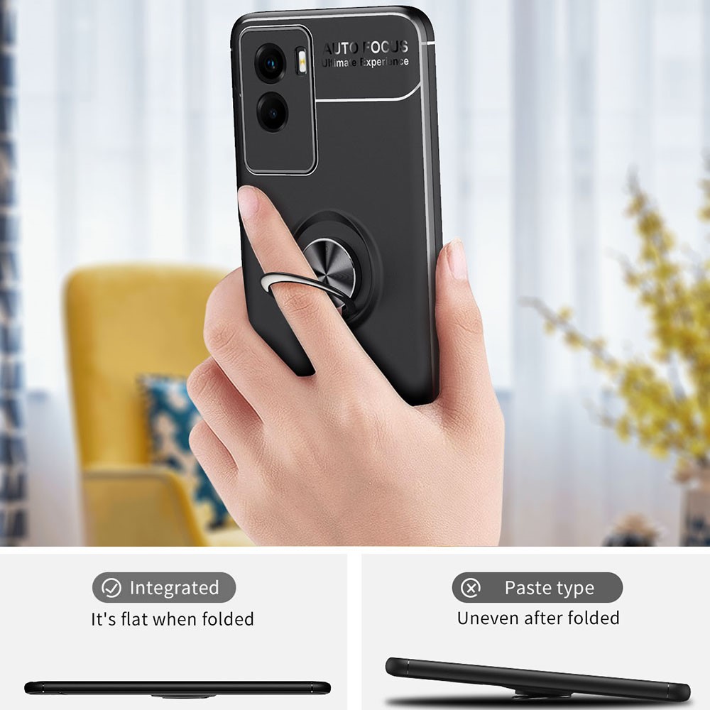 Ring Kickstand Anti-Fingerprint Shockproof Soft TPU Frost Back Phone Cover for vivo Y55s 5G - Black-5