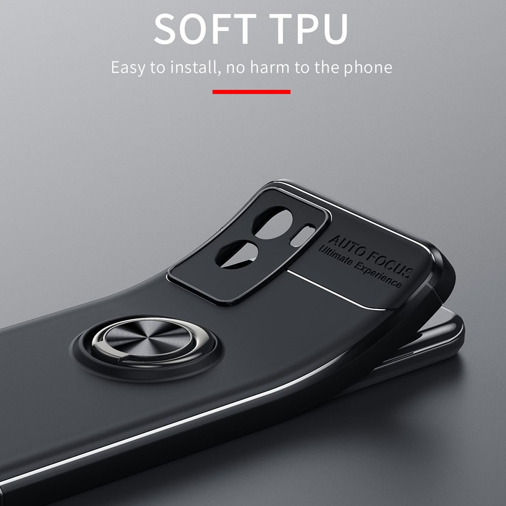Ring Kickstand Anti-Fingerprint Shockproof Soft TPU Frost Back Phone Cover for vivo Y55s 5G - Black-7