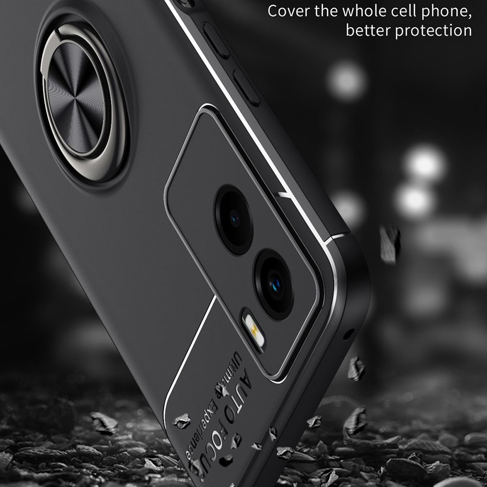 Ring Kickstand Anti-Fingerprint Shockproof Soft TPU Frost Back Phone Cover for vivo Y55s 5G - Black-8