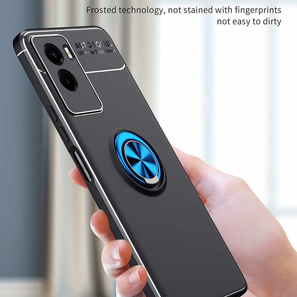 Ring Kickstand Anti-Fingerprint Shockproof Soft TPU Frost Back Phone Cover for vivo Y55s 5G - Black-9