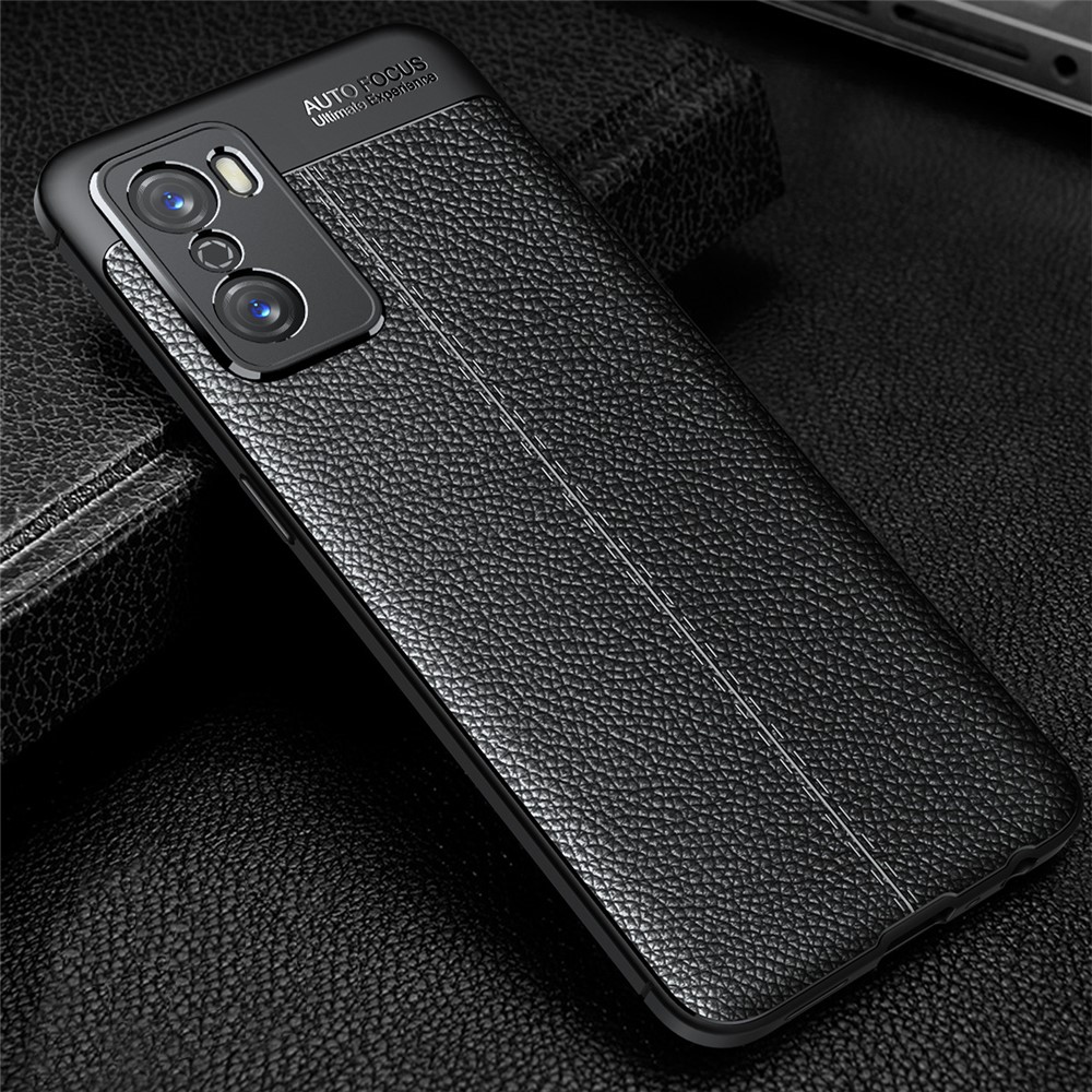 Stylish Slim Soft Litchi Texture TPU Anti-Fingerprint Protective Shock-Absorbing Case for OPPO A55s - Black-6