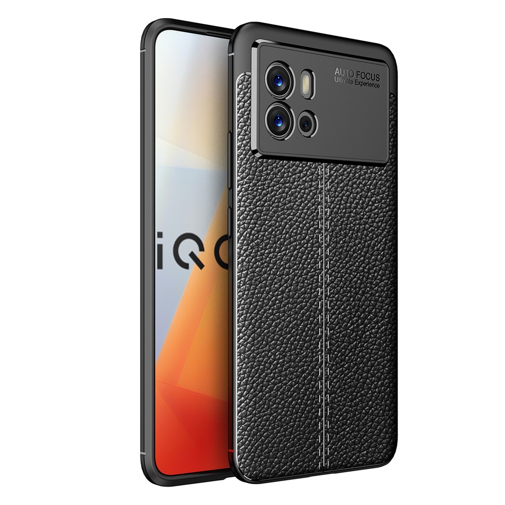Scratch-resistant Cellphone Case Anti-Fingerprint Litchi Texture Soft TPU Protective Back Cover for vivo iQOO 9 - Black-1