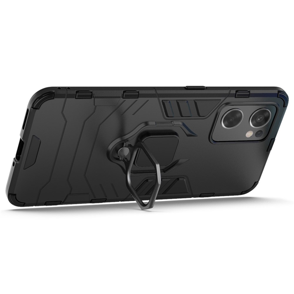 Anillo Kickstand Robusto Anti-shock Flexible TPU + Hard PC Tapa Trasera Para OPPO Reno7 SE 5G - Negro