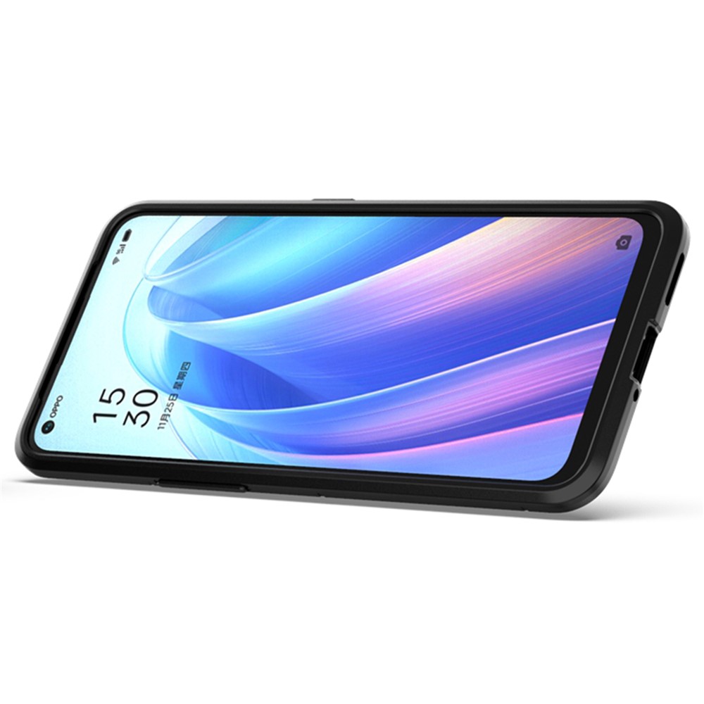 Ring Kickstand Robuste Anti-Shock Flexible TPU + Hard PC-Back-Abdeckung Für Oppo Reno7 SE 5G - Schwarz