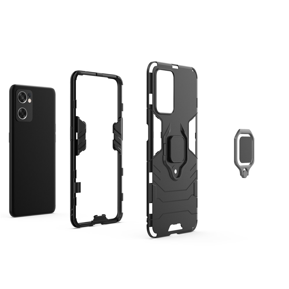 Anillo Kickstand Robusto Anti-shock Flexible TPU + Hard PC Tapa Trasera Para OPPO Reno7 SE 5G - Negro