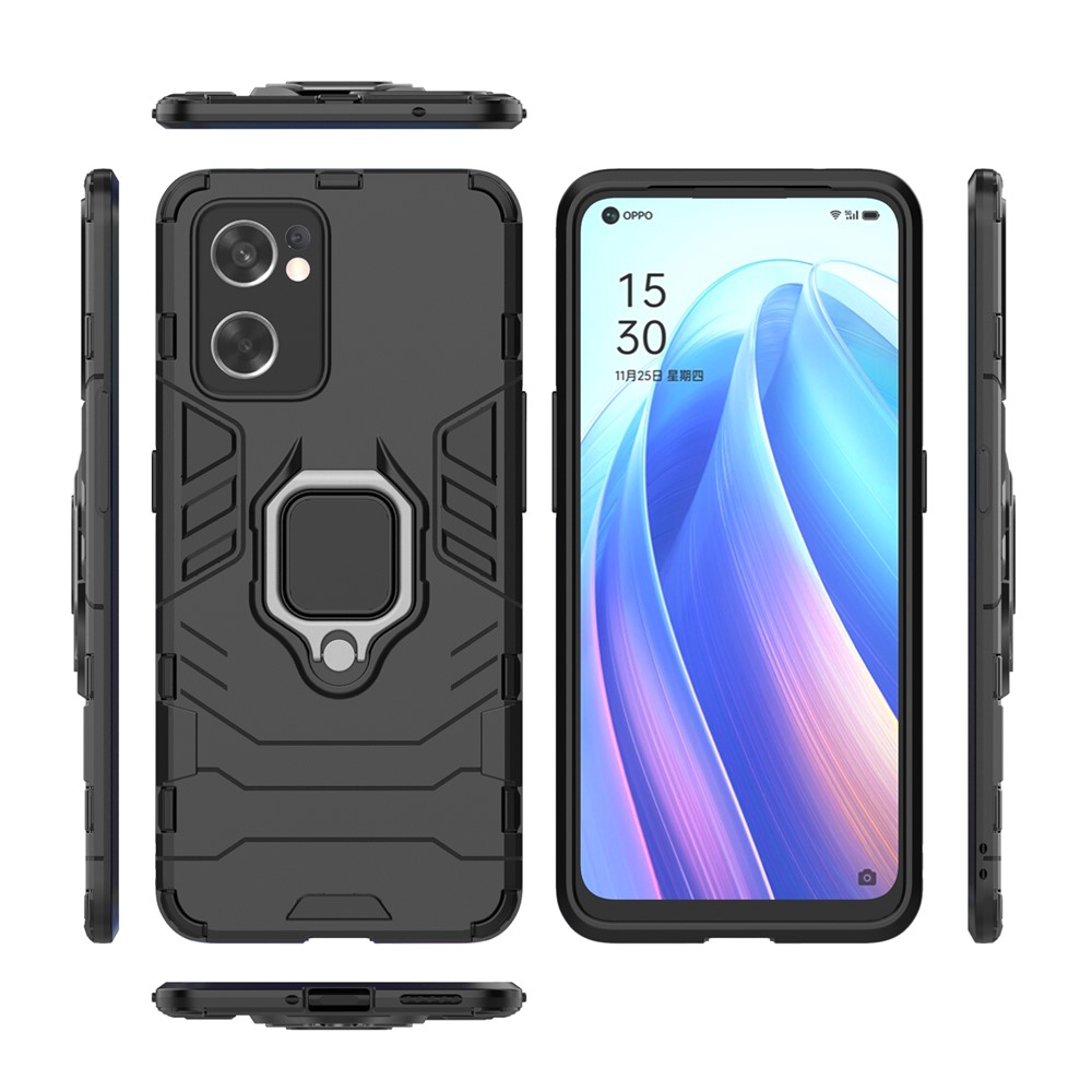 Ring Kickstand Sturdy Anti-Shock Flexible TPU + Hard PC Back Cover for Oppo Reno7 SE 5G - Black-6