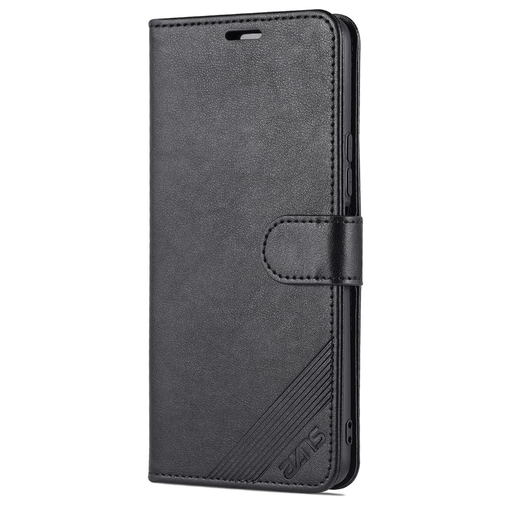 AZNS Textured PU Leather Protective Folio Flip Case Wallet Stand Inner TPU Phone Cover for vivo Y76s / Y74s - Black-2
