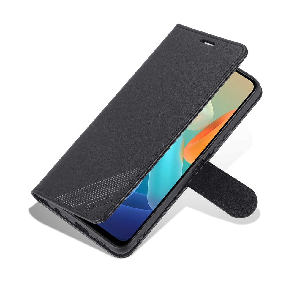 AZNS Textured PU Leather Protective Folio Flip Case Wallet Stand Inner TPU Phone Cover for vivo Y76s / Y74s - Black-7