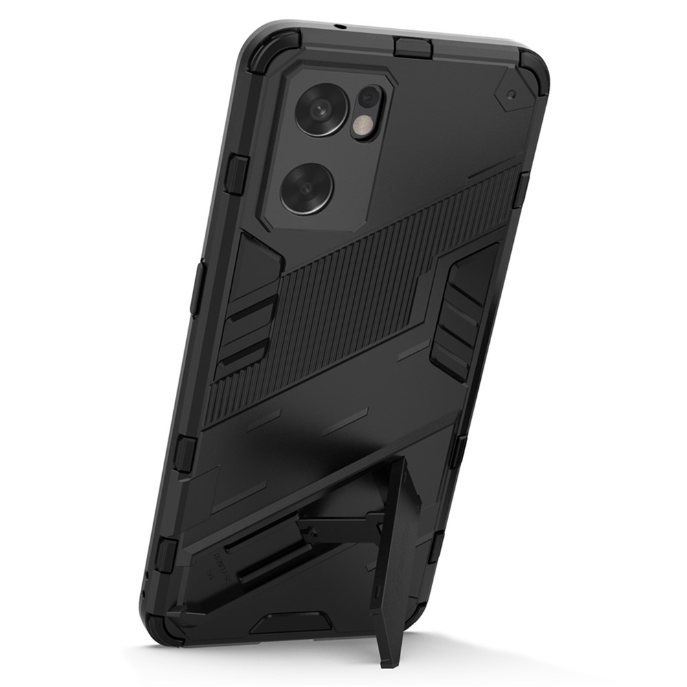 Kickstand 2-in-1 Hard PC Soft TPU Hybrid Protective Shockproof Anti-Scratch Phone Cover for Oppo Reno7 SE 5G - Black-3