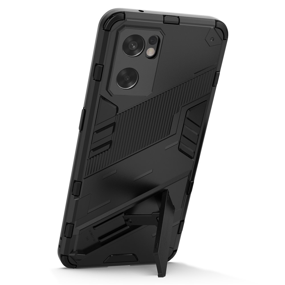 Kickstand 2-в-1 Hard PC Soft TPU Hybrid Защитный Удар с Противодействием Телефона Для Oppo Reno7 SE 5G - Черный