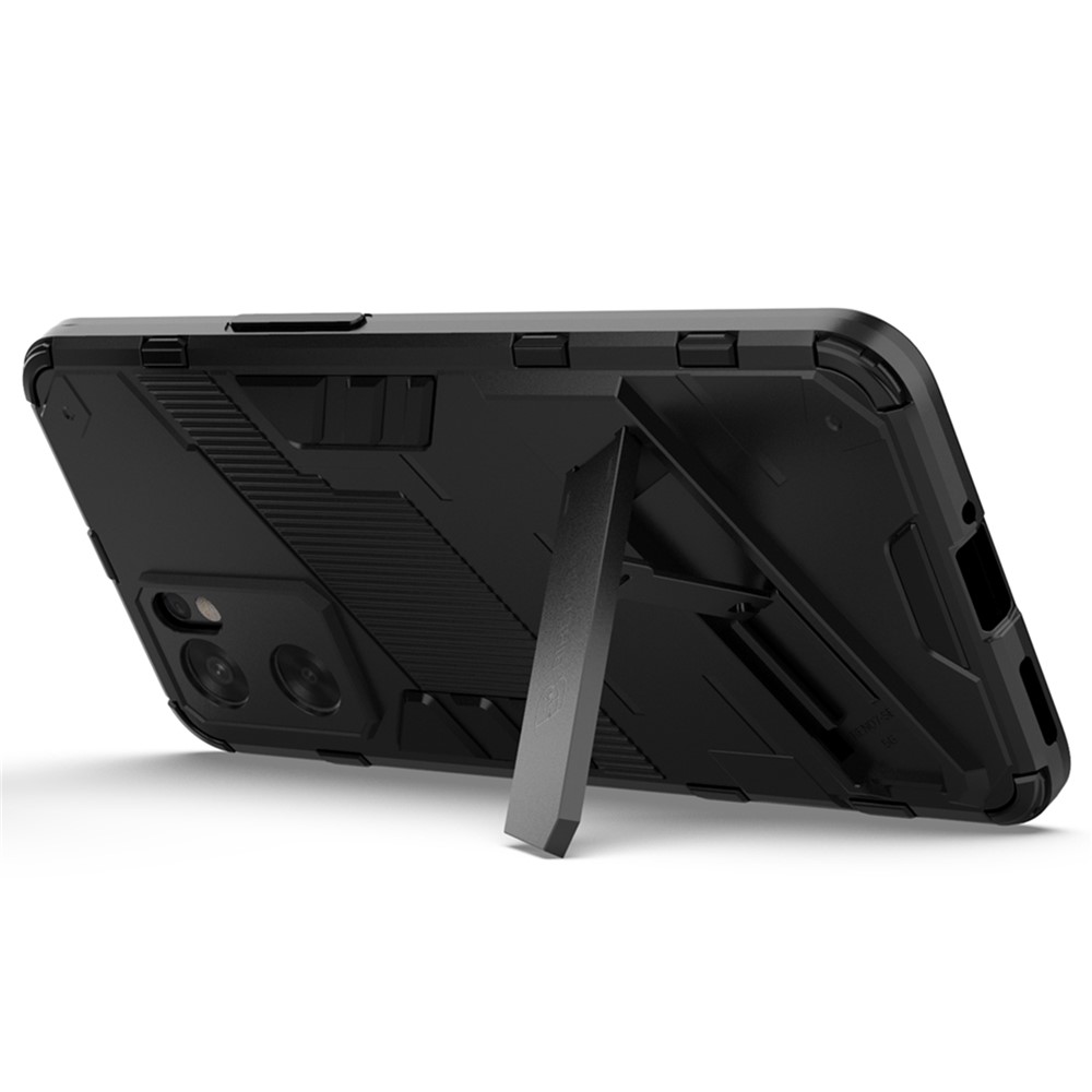 Kickstand 2-in-1 Hard PC Soft TPU Hybrid Protective Shockproof Anti-Scratch Phone Cover for Oppo Reno7 SE 5G - Black-4