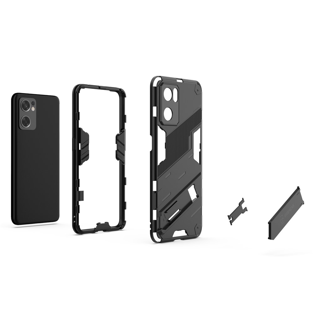 Kickstand 2-in-1 Hard PC Soft TPU Hybrid Protective Shockproof Anti-Scratch Phone Cover for Oppo Reno7 SE 5G - Black-5