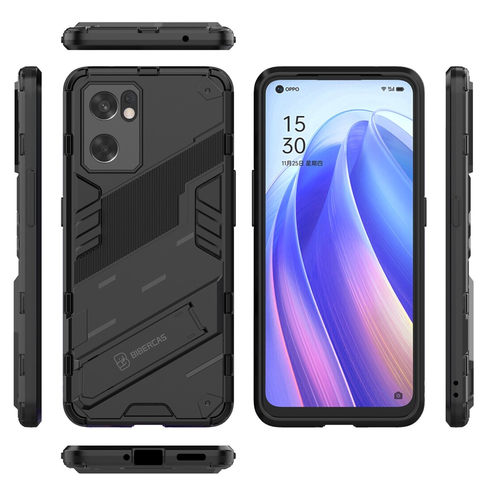 Kickstand 2-in-1 Hard PC Soft TPU Hybrid Protective Shockproof Anti-Scratch Phone Cover for Oppo Reno7 SE 5G - Black-6