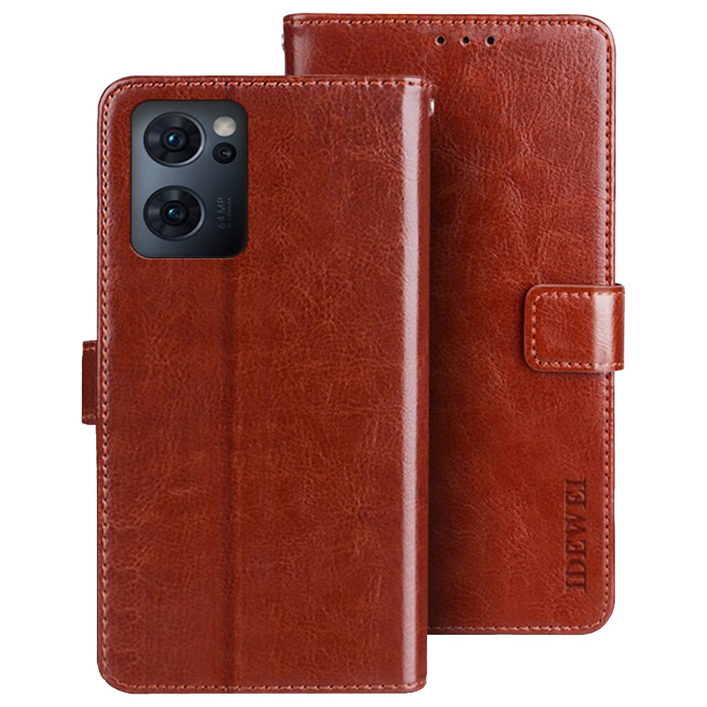 IDEWEI For Oppo Reno7 5G Leather Case Crazy Horse Texture Foldable Stand Wallet Full Protection Phone Cover - Brown-1