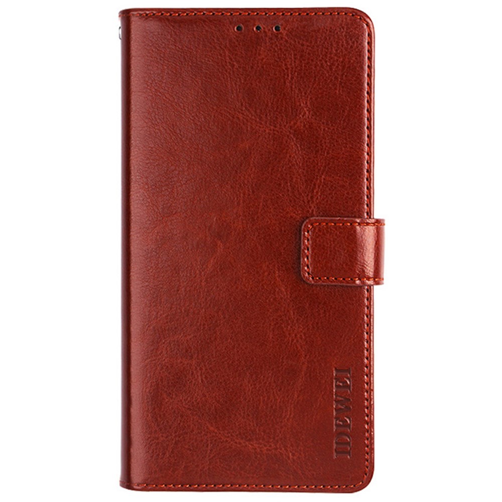 IDEWEI For Oppo Reno7 5G Leather Case Crazy Horse Texture Foldable Stand Wallet Full Protection Phone Cover - Brown-2