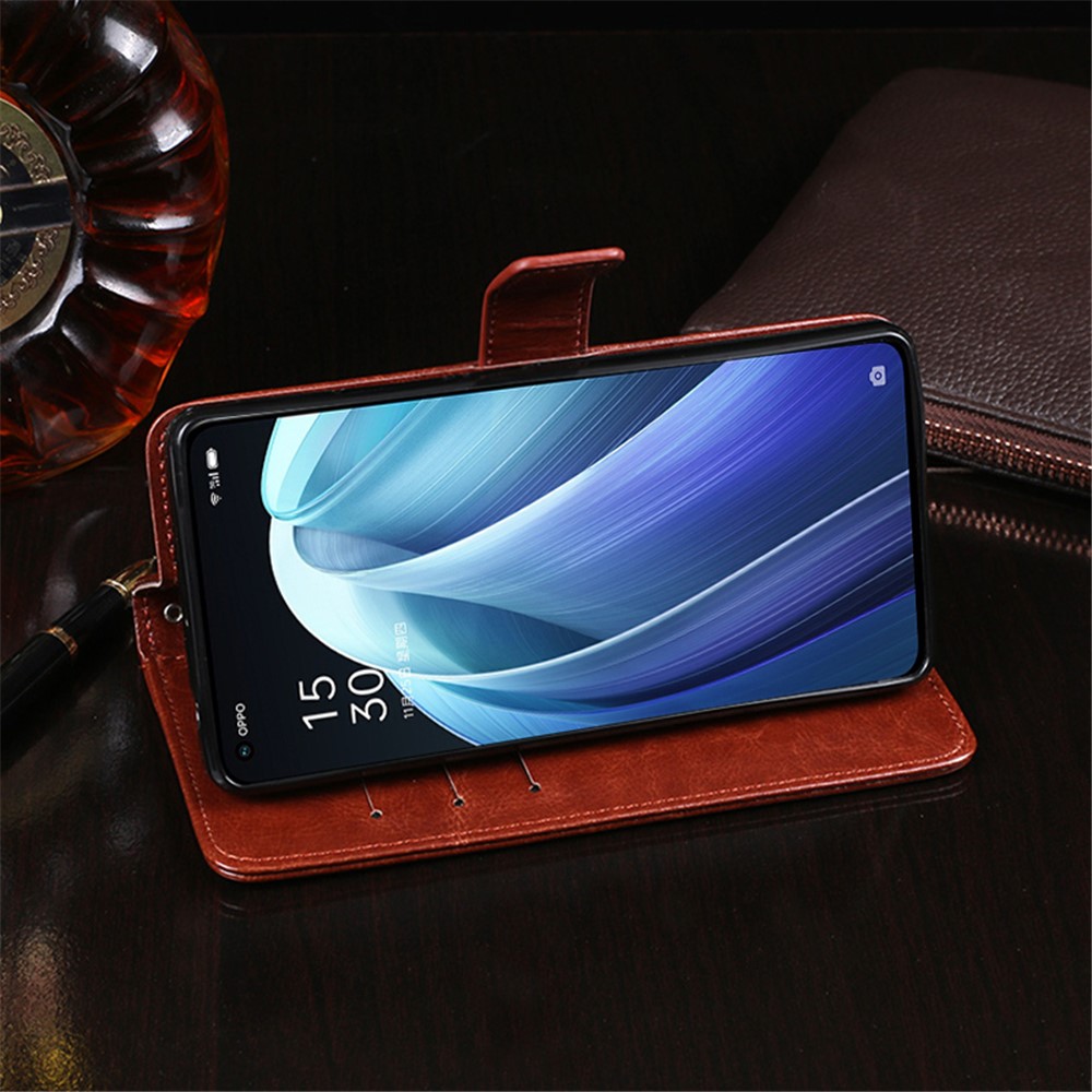 IDEWEI For Oppo Reno7 5G Leather Case Crazy Horse Texture Foldable Stand Wallet Full Protection Phone Cover - Brown-4