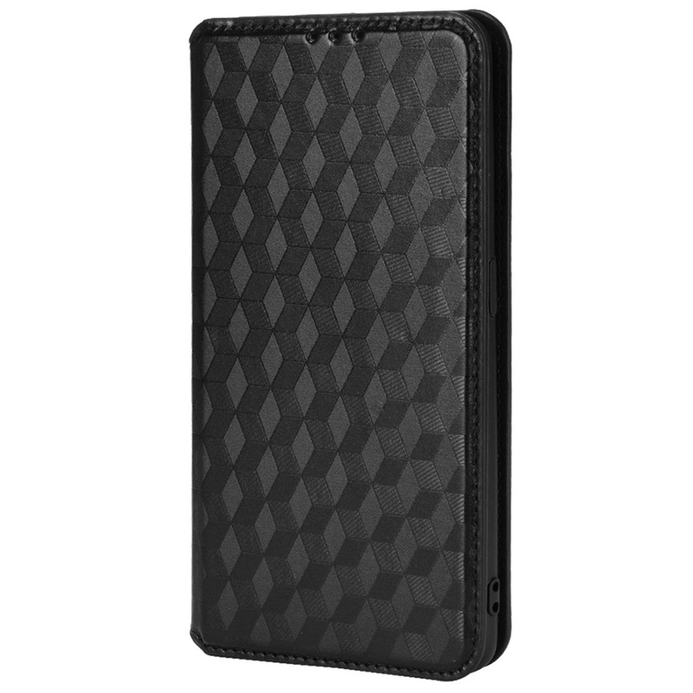 Imprinting 3D Rhombus Leather Case for Oppo Reno6 Z Magnetic Auto-absorbed Stand Wallet Phone Cover - Black-2