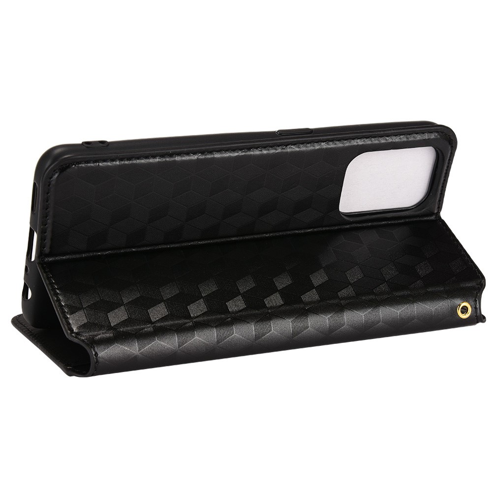 Imprinting 3D Rhombus Leather Case for Oppo Reno6 Z Magnetic Auto-absorbed Stand Wallet Phone Cover - Black-4