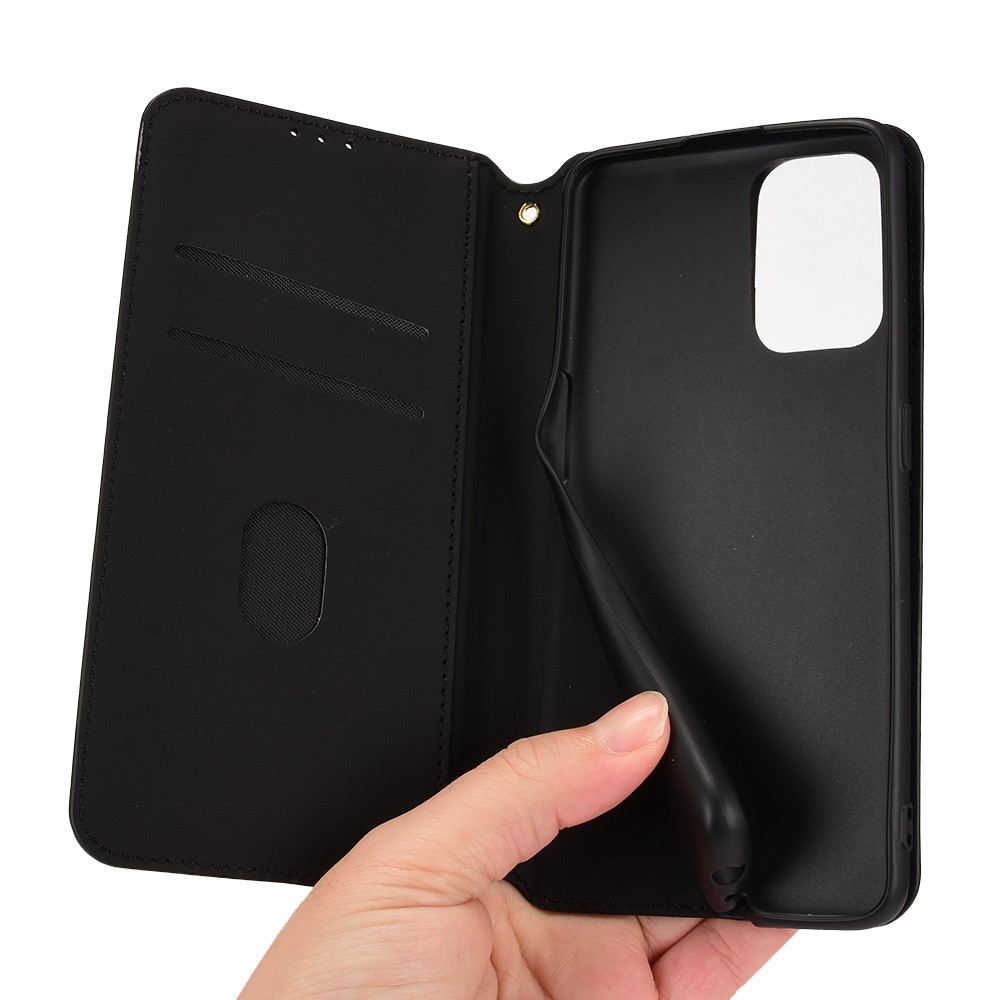 Imprinting 3D Rhombus Leather Case for Oppo Reno6 Z Magnetic Auto-absorbed Stand Wallet Phone Cover - Black-6