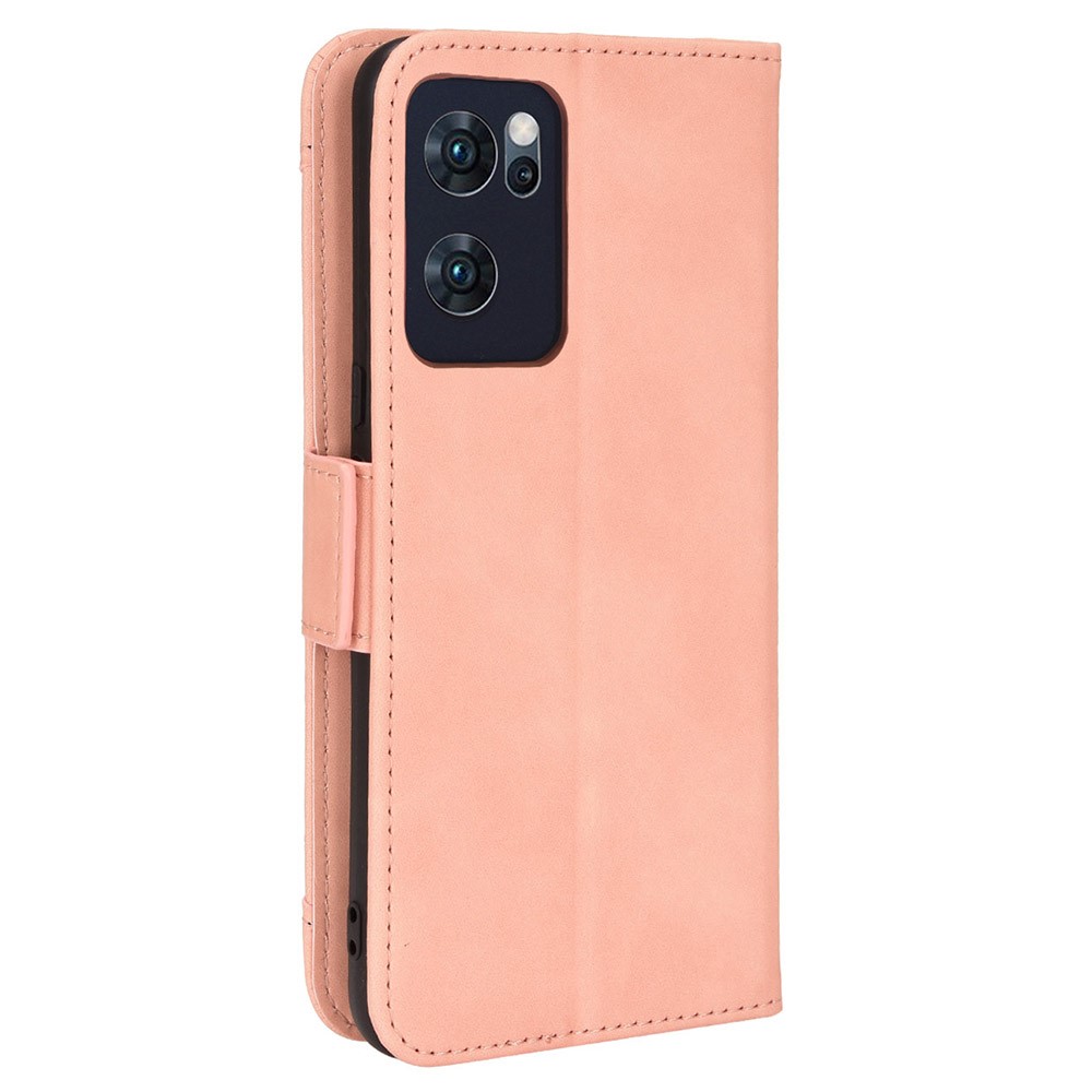 For Oppo Reno7 5G Wallet Front Card Slot Anti-drop PU Leather + TPU Phone Cover with Stand - Pink-3
