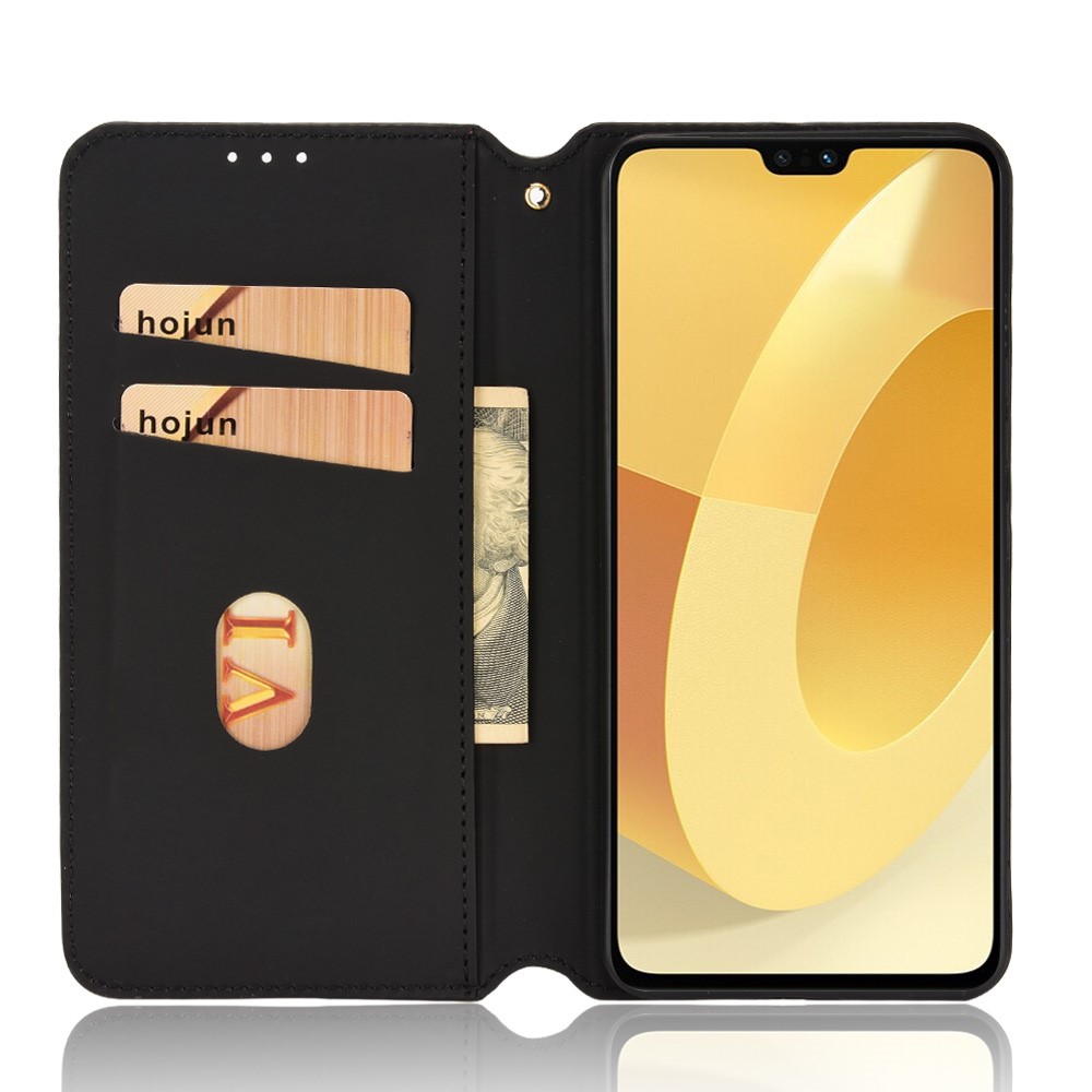 For vivo S12/V23 Anti-drop Rhombus Imprinted Phone Case Well-protected PU Leather + TPU Stand Wallet Cover - Black-4