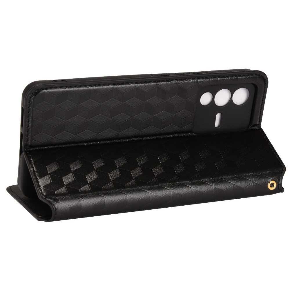 For vivo S12/V23 Anti-drop Rhombus Imprinted Phone Case Well-protected PU Leather + TPU Stand Wallet Cover - Black-5