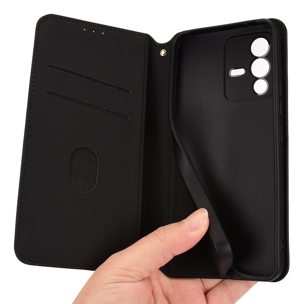 For vivo S12/V23 Anti-drop Rhombus Imprinted Phone Case Well-protected PU Leather + TPU Stand Wallet Cover - Black-6