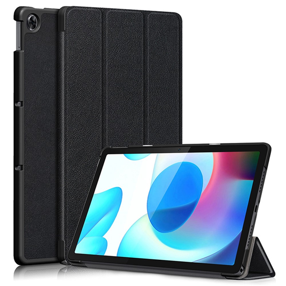 JIUYU PU Leather+PC Tri-fold Stand Drop-proof Tablet Case Shell for Realme Pad - Black-1