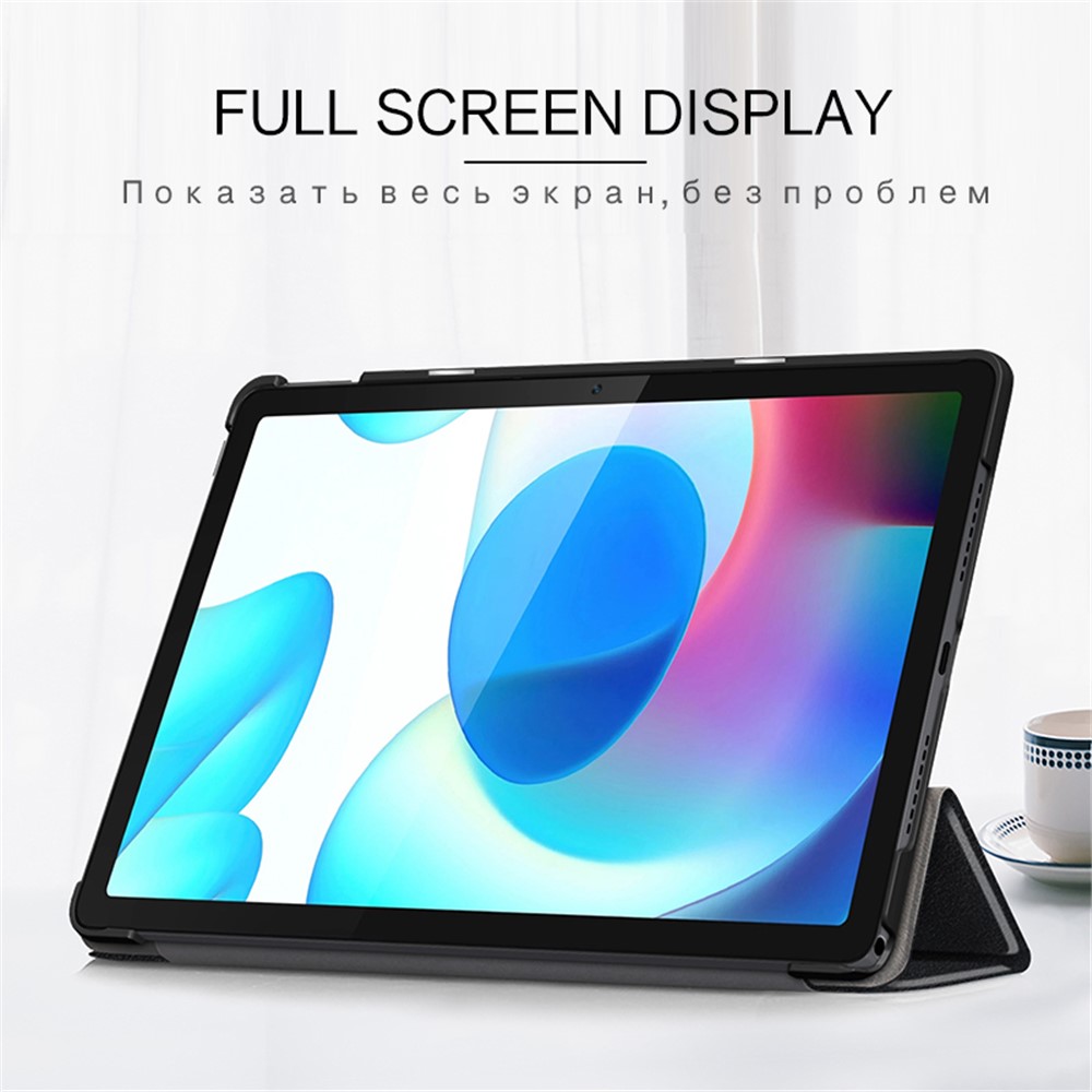 JIUYU PU Leather+PC Tri-fold Stand Drop-proof Tablet Case Shell for Realme Pad - Black-2