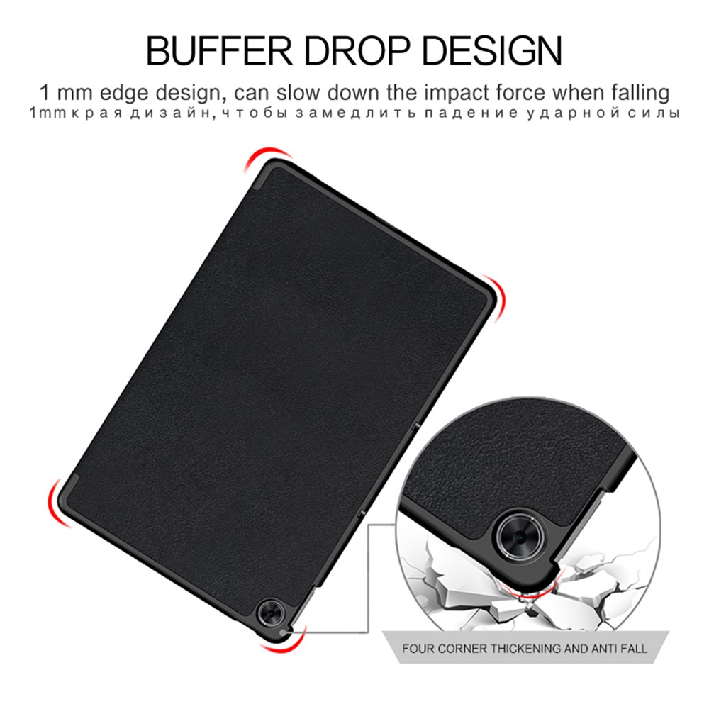 JIUYU PU Leather+PC Tri-fold Stand Drop-proof Tablet Case Shell for Realme Pad - Black-3