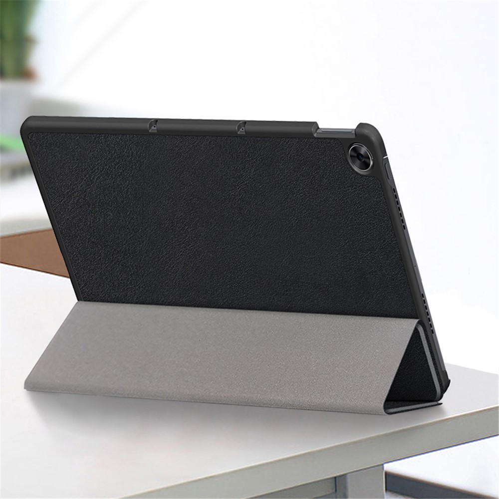 JIUYU PU Leather+PC Tri-fold Stand Drop-proof Tablet Case Shell for Realme Pad - Black-5