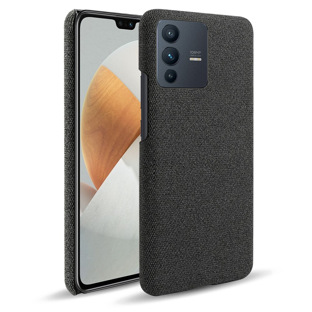 For vivo S12/V23 5G Anti-scratch Cloth Coated PC Mobile Phone Case Protective Cover - Black-1