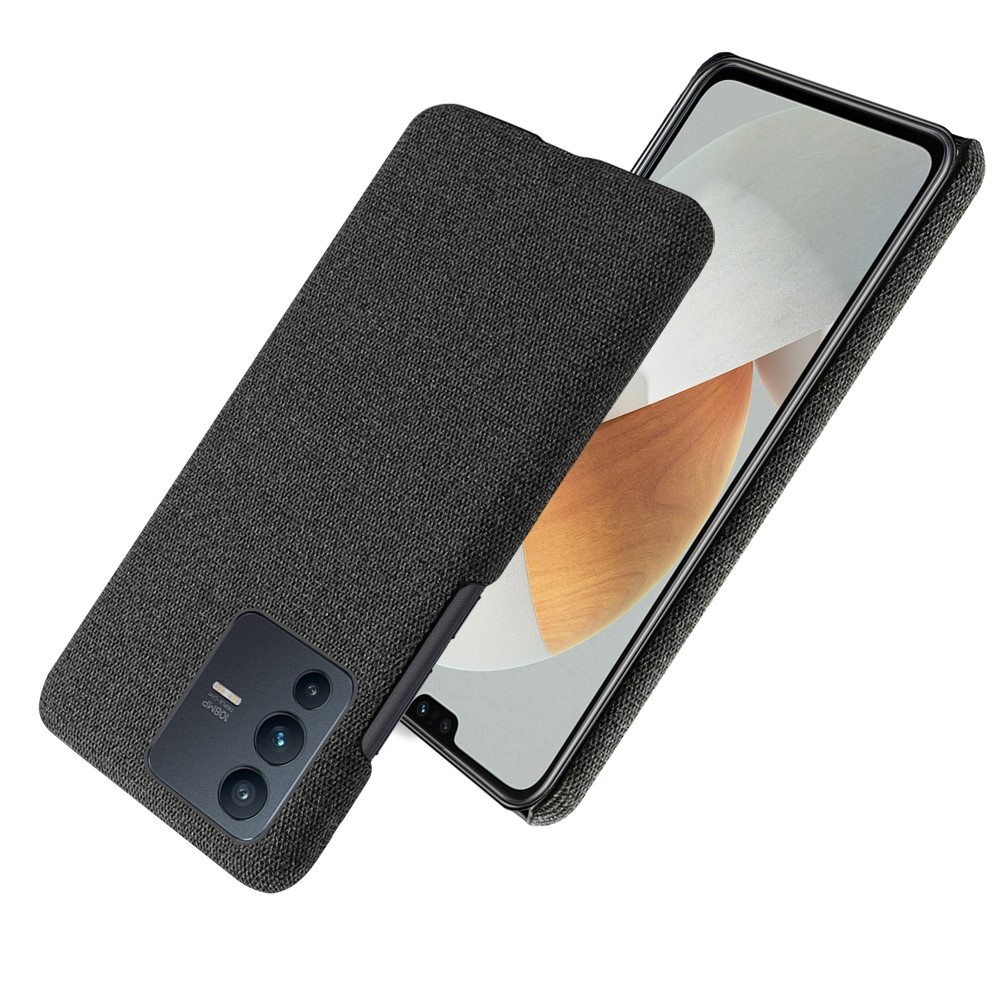 For vivo S12/V23 5G Anti-scratch Cloth Coated PC Mobile Phone Case Protective Cover - Black-2
