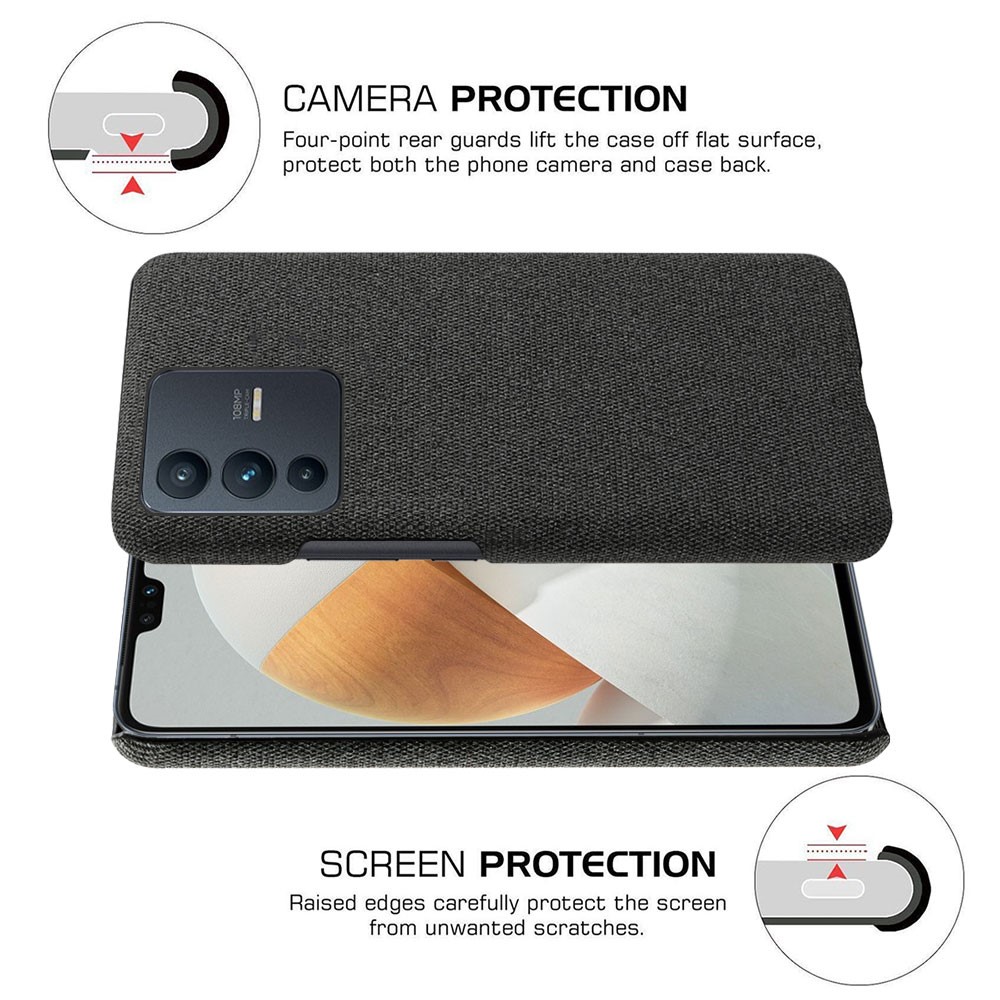 For vivo S12 Pro Cloth Coated Hard PC Case Heat Dissipation Incomplete Covering Phone Shell - Black-5