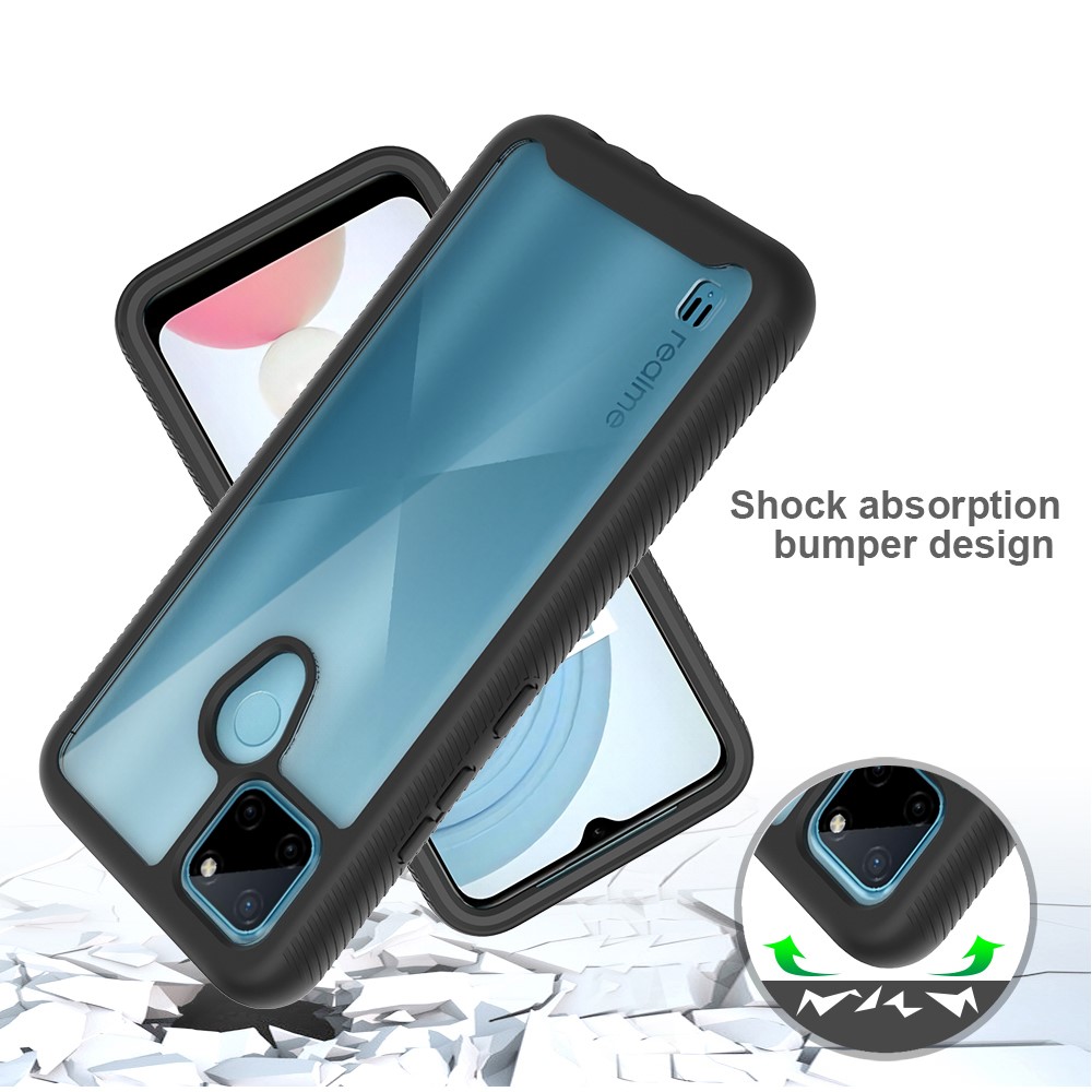 For Realme C21Y/C25Y PC Back + TPU Frame + PET Screen Protector Phone Case All-round Protection Mobile Cover - Black-2