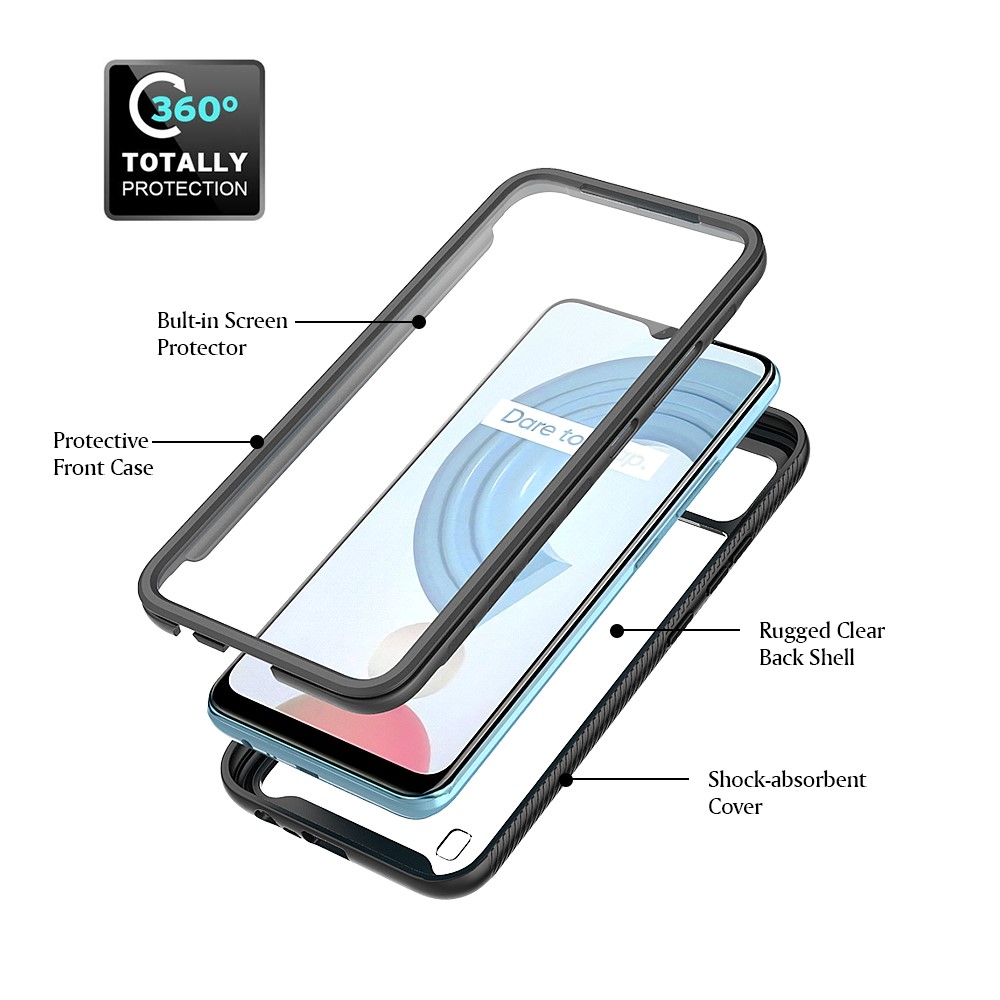 For Realme C21Y/C25Y PC Back + TPU Frame + PET Screen Protector Phone Case All-round Protection Mobile Cover - Black-3