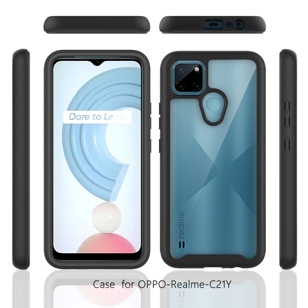 For Realme C21Y/C25Y PC Back + TPU Frame + PET Screen Protector Phone Case All-round Protection Mobile Cover - Black-4