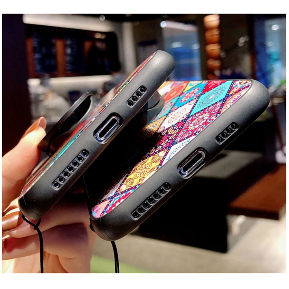 For vivo S12 / V23 5G Kickstand Flower Pattern Anti-Scratch Tempered Glass + PC Back + TPU Bumper Shockproof Case with Lanyard - Color Pattern-8