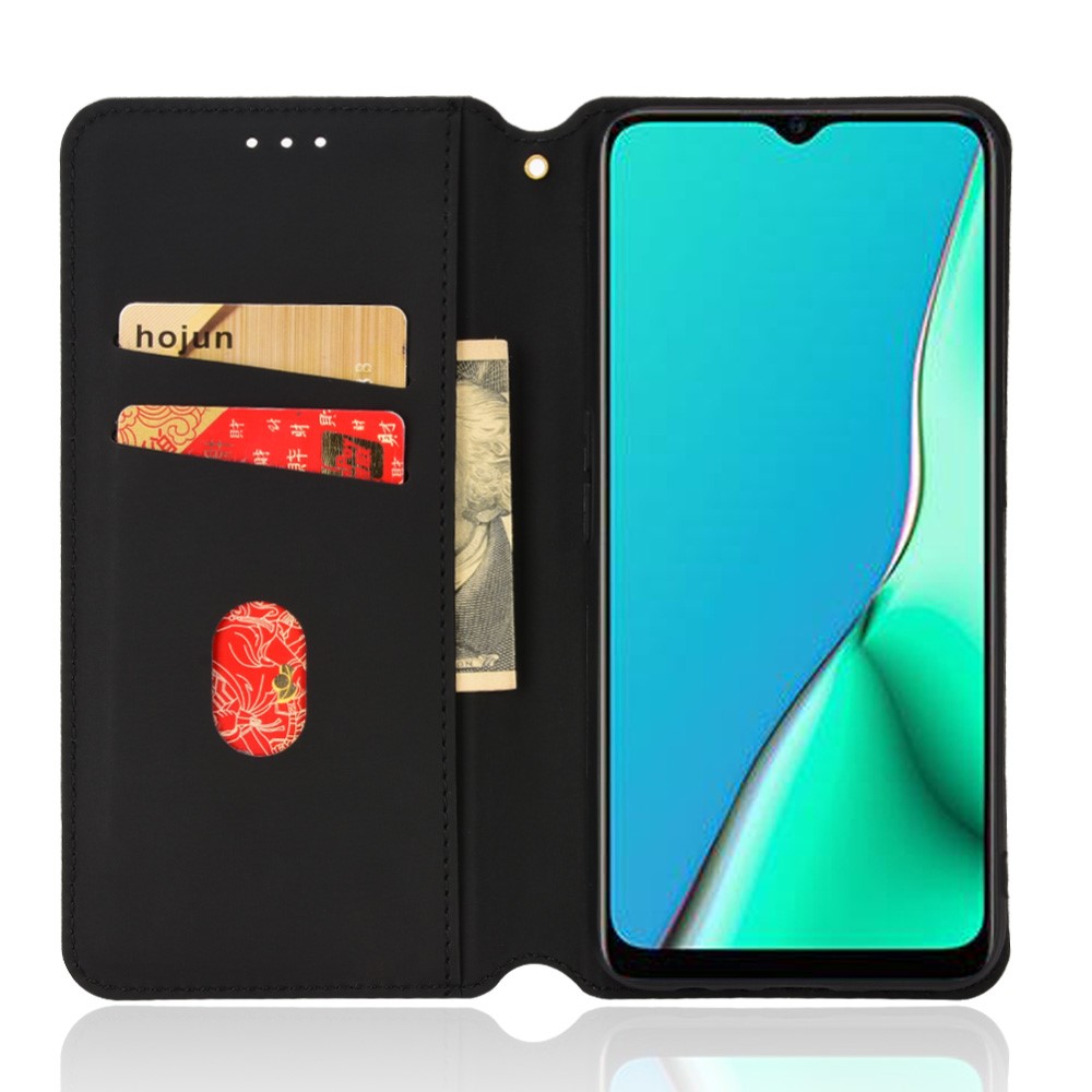 For Oppo A5 (2020)/A9 (2020)/A11x Folio Flip Magnetic Closing Rhombus Imprinted PU Leather + TPU Stand Wallet Cell Phone Case - Black-4