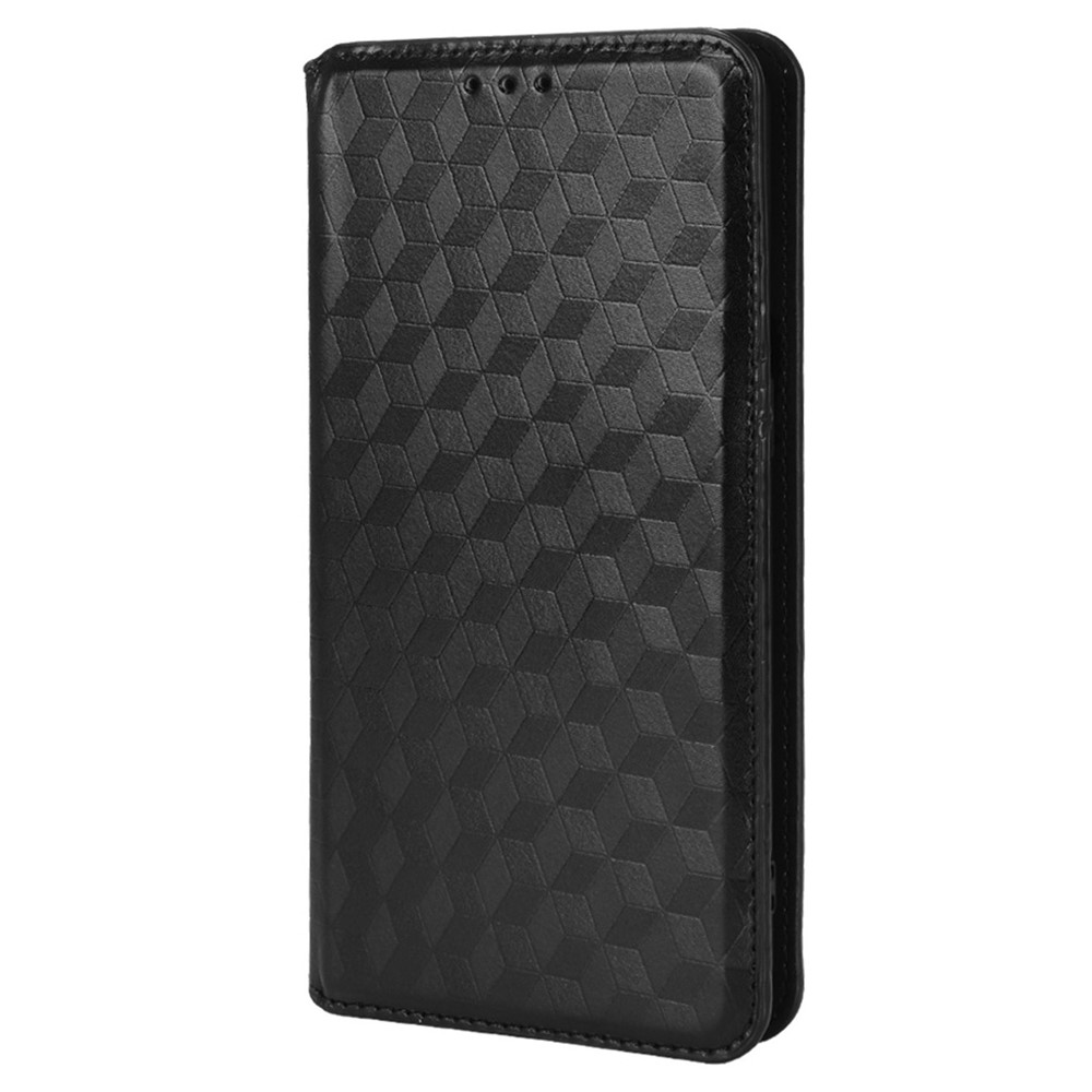 For Oppo A53 4G (2020) / A32 (2020) / A53s / A33 (2020) Rhombus Imprinted PU Leather Wallet Case Stand Magnetic Absorption Book Phone Cover - Black-2