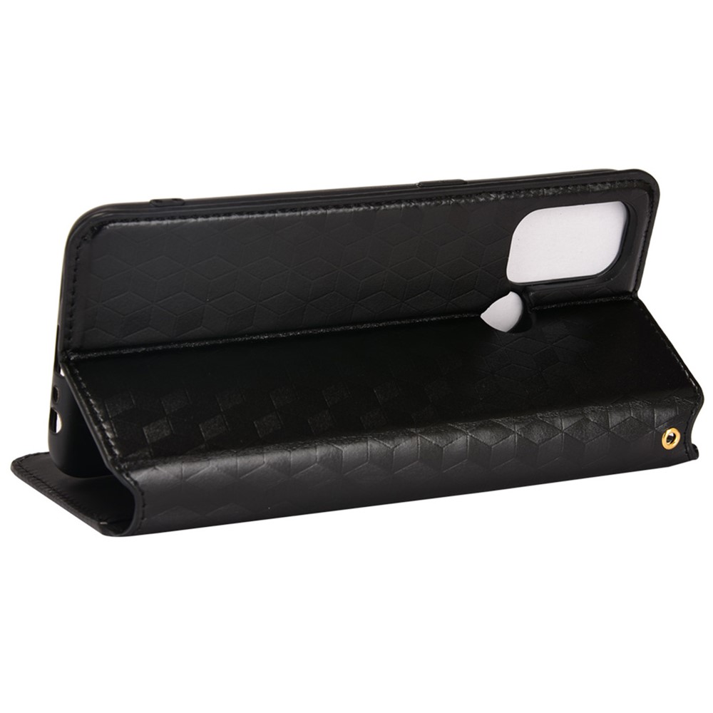 For Oppo A53 4G (2020) / A32 (2020) / A53s / A33 (2020) Rhombus Imprinted PU Leather Wallet Case Stand Magnetic Absorption Book Phone Cover - Black-4