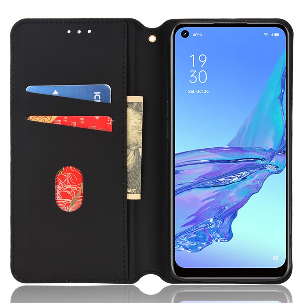 For Oppo A53 4G (2020) / A32 (2020) / A53s / A33 (2020) Rhombus Imprinted PU Leather Wallet Case Stand Magnetic Absorption Book Phone Cover - Black-5
