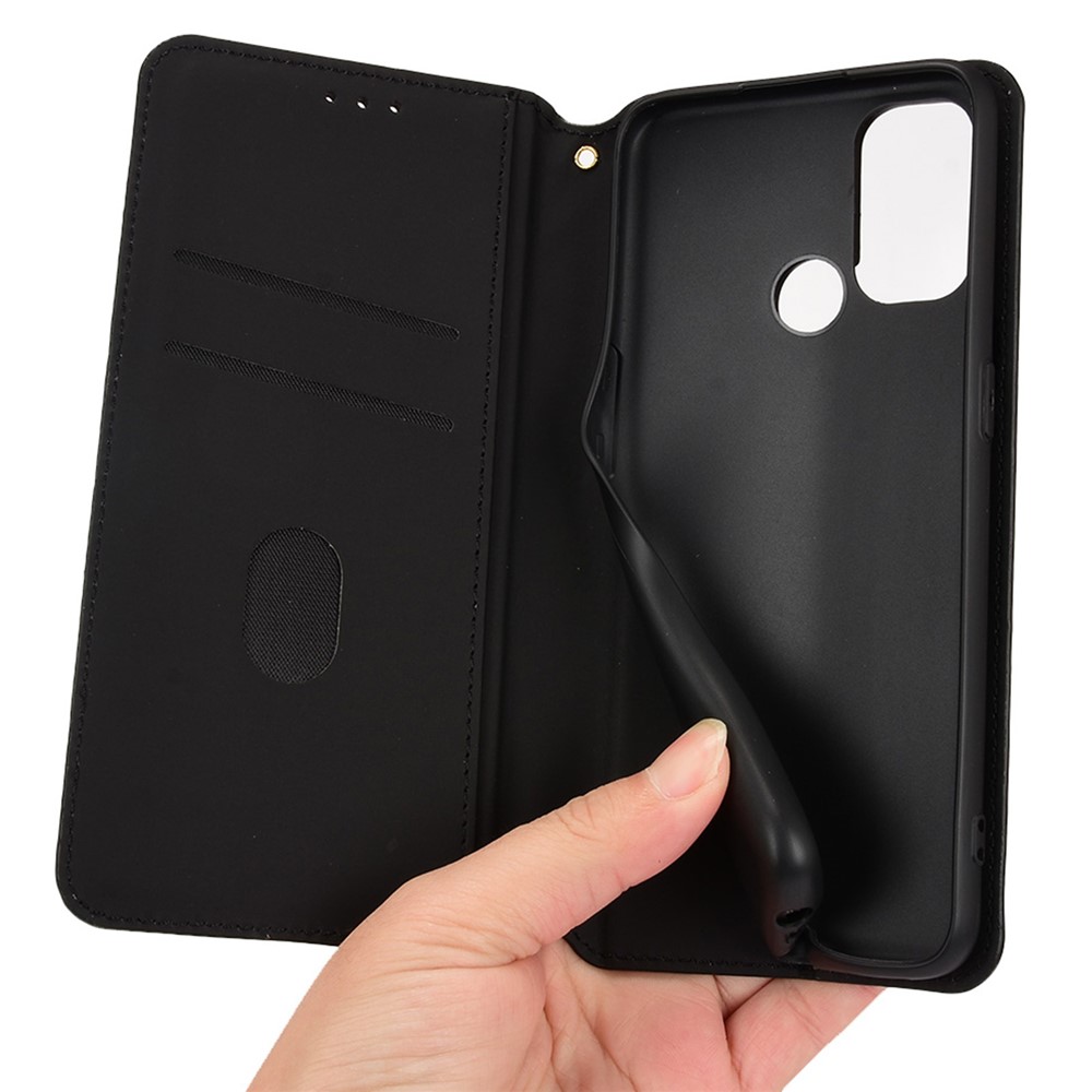 For Oppo A53 4G (2020) / A32 (2020) / A53s / A33 (2020) Rhombus Imprinted PU Leather Wallet Case Stand Magnetic Absorption Book Phone Cover - Black-6