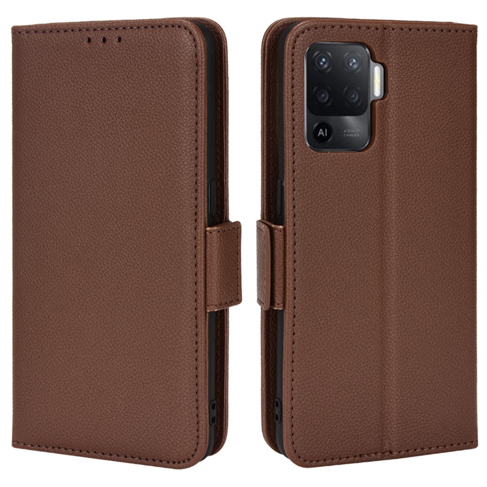 For Oppo A94 4G / F19 Pro 4G / Reno5 F 4G / Reno5 Lite Flip Wallet Phone Case Litchi Texture PU Leather Flip Folio Protective Cover with Stand - Brown-1
