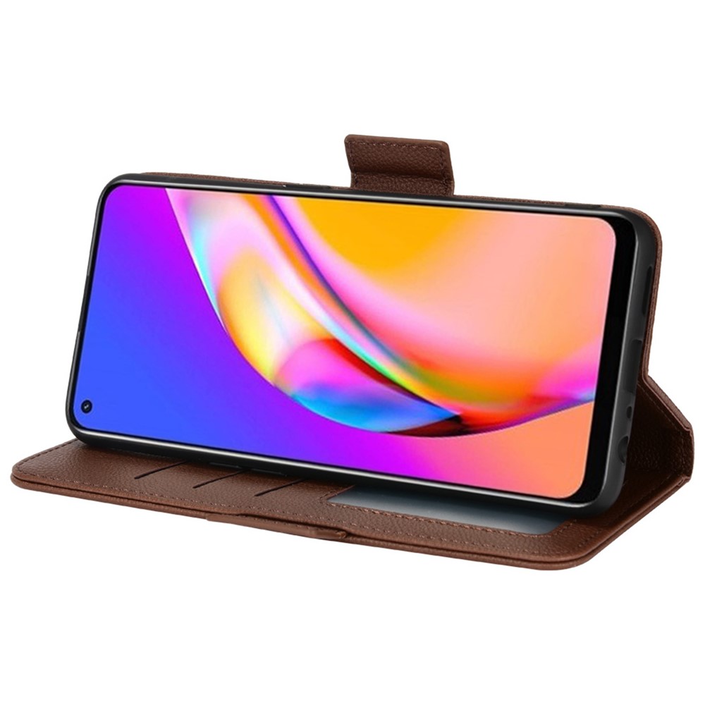 For Oppo A94 4G / F19 Pro 4G / Reno5 F 4G / Reno5 Lite Flip Wallet Phone Case Litchi Texture PU Leather Flip Folio Protective Cover with Stand - Brown-5