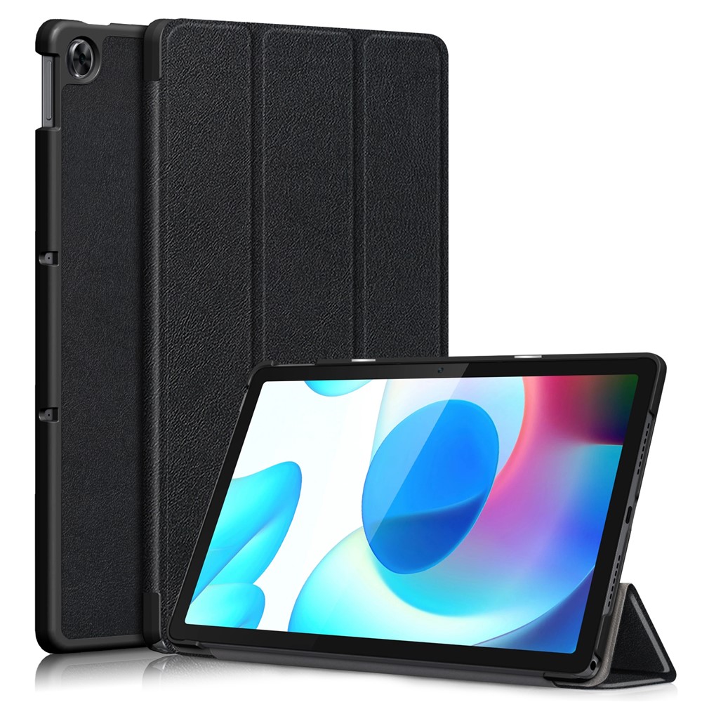 For Realme Pad Tri-Fold Stand Tablet Case Auto-Wake/Sleep Slim and Lightweight Bumper Protection Cover Case - Black-1