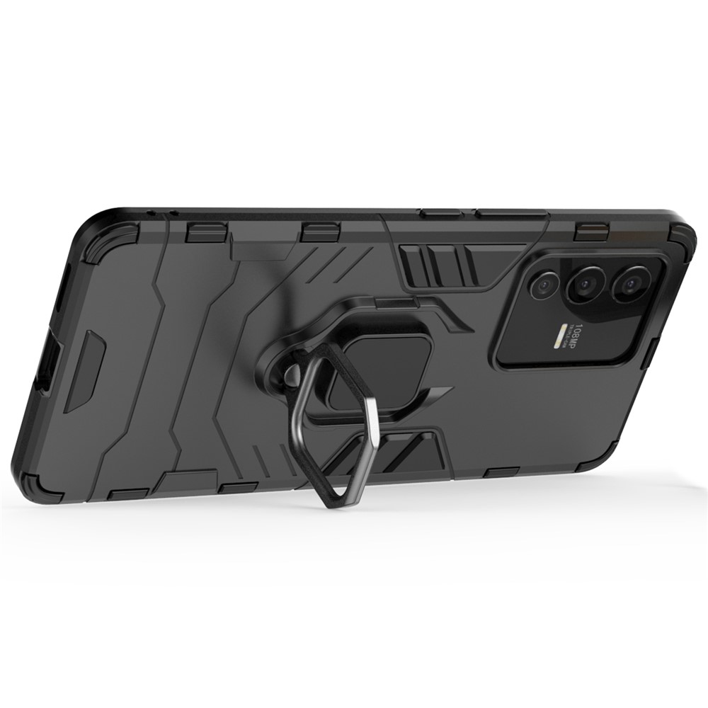 For vivo S12 Pro Flexible TPU +Hard PC Scratch Resistant Protective Phone Case Cover with Ring Kickstand - Black-3