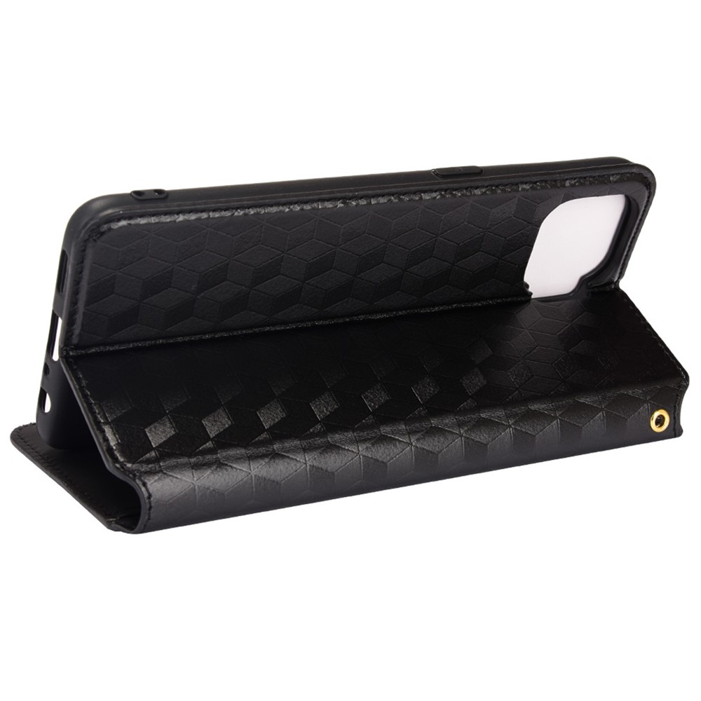 For Oppo F17 Pro/A93 4G/Reno4 Lite/Reno4 F Imprinting Rhombus Magnetic Closure PU Leather Cover Stand Wallet Phone Case - Black-4