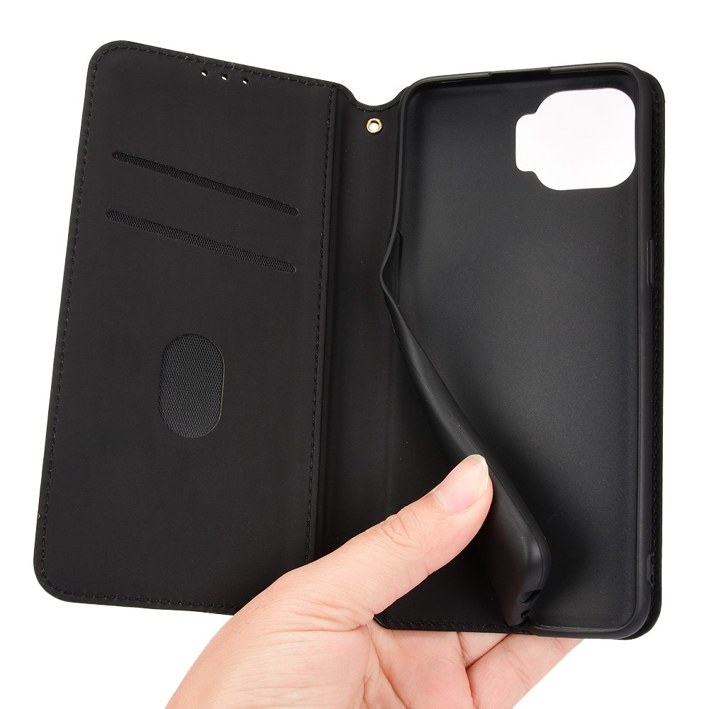 For Oppo F17 Pro/A93 4G/Reno4 Lite/Reno4 F Imprinting Rhombus Magnetic Closure PU Leather Cover Stand Wallet Phone Case - Black-5