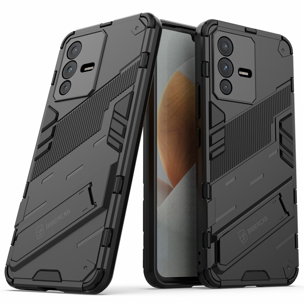 For vivo S12 Dual Layer Hard PC + Soft TPU Protective Case with Kickstand Anti-drop Back Cover - Black-1